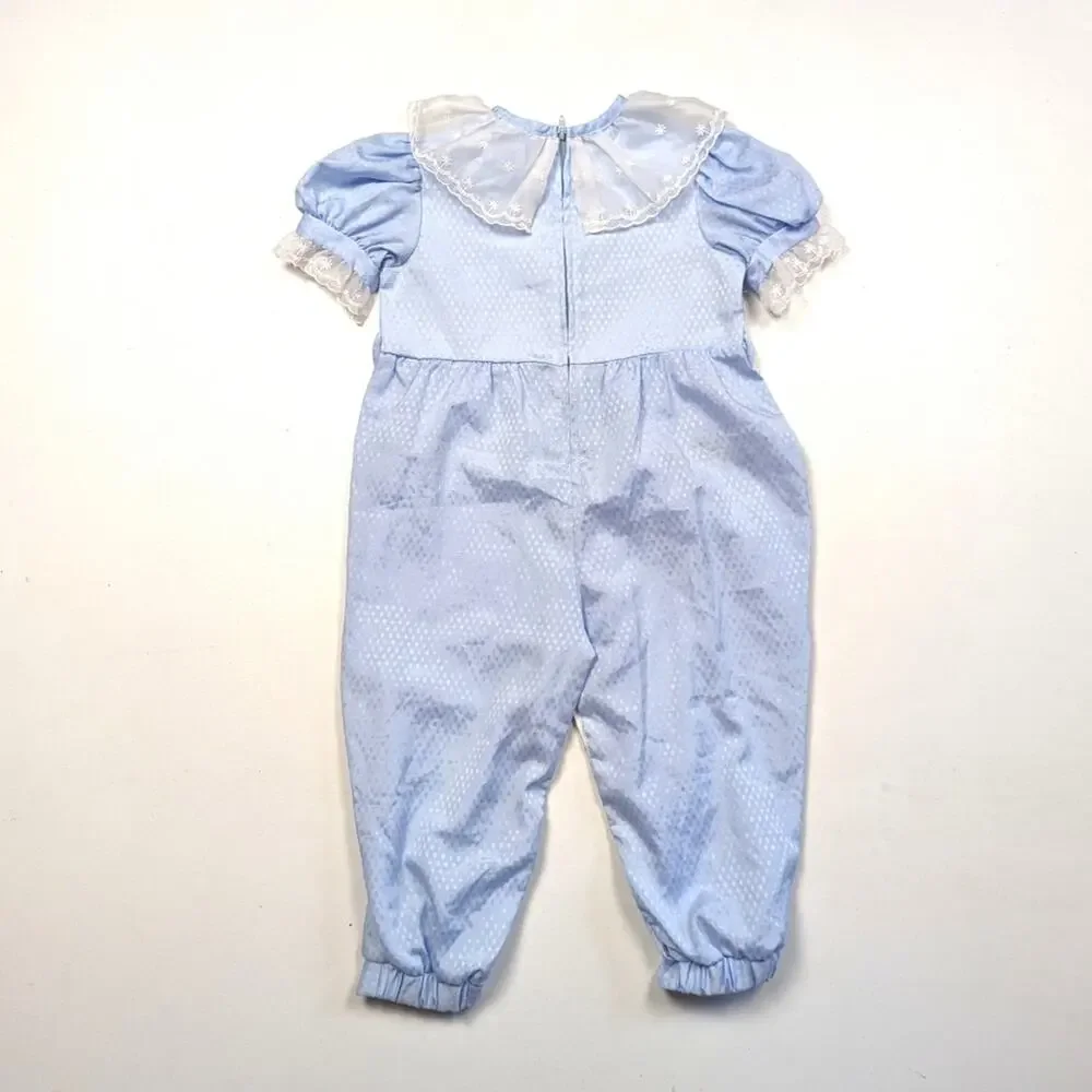 Vintage Coming Thing Jumpsuit Girls Size 18m Blue Romper Lace